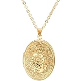 ZAHSY Gold Locket Necklace That Holds Pictures Photo Locket Necklace for Women Flower Locket Necklaces for Women Round Pendant Necklace with Picture Inside Memorial Gifts