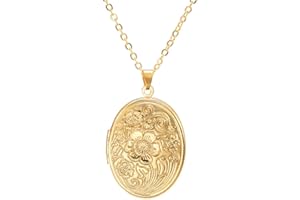Gold Flower Locket Necklaces for Girls Locket Necklace That Holds Pictures Photo Locket Necklace for Women Round Pendant Neck