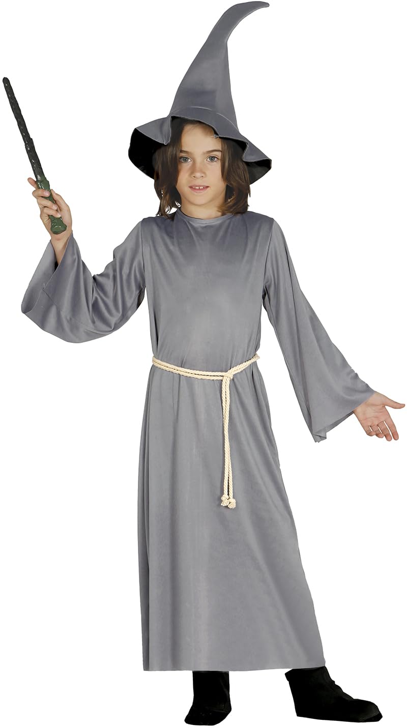 FIESTAS GUIRCA Childs Wizard Fancy Dress Costume Sorcerer Grey Tunic with Hat Witcher Outfit World Book Day Dress Up Kids Halloween Girls Boys Unisex (Age 10-12)