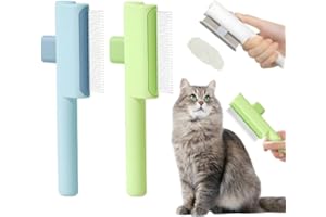 BUSYLIVE Pet Hair Removal Comb Flea Comb, 2025 Upgrade Cat Grooming Brush, Cat Brush with Release Button, De-Shedding Hair, Dog Grooming Supplies, Fine-Tooth Massage (Blue+Green)