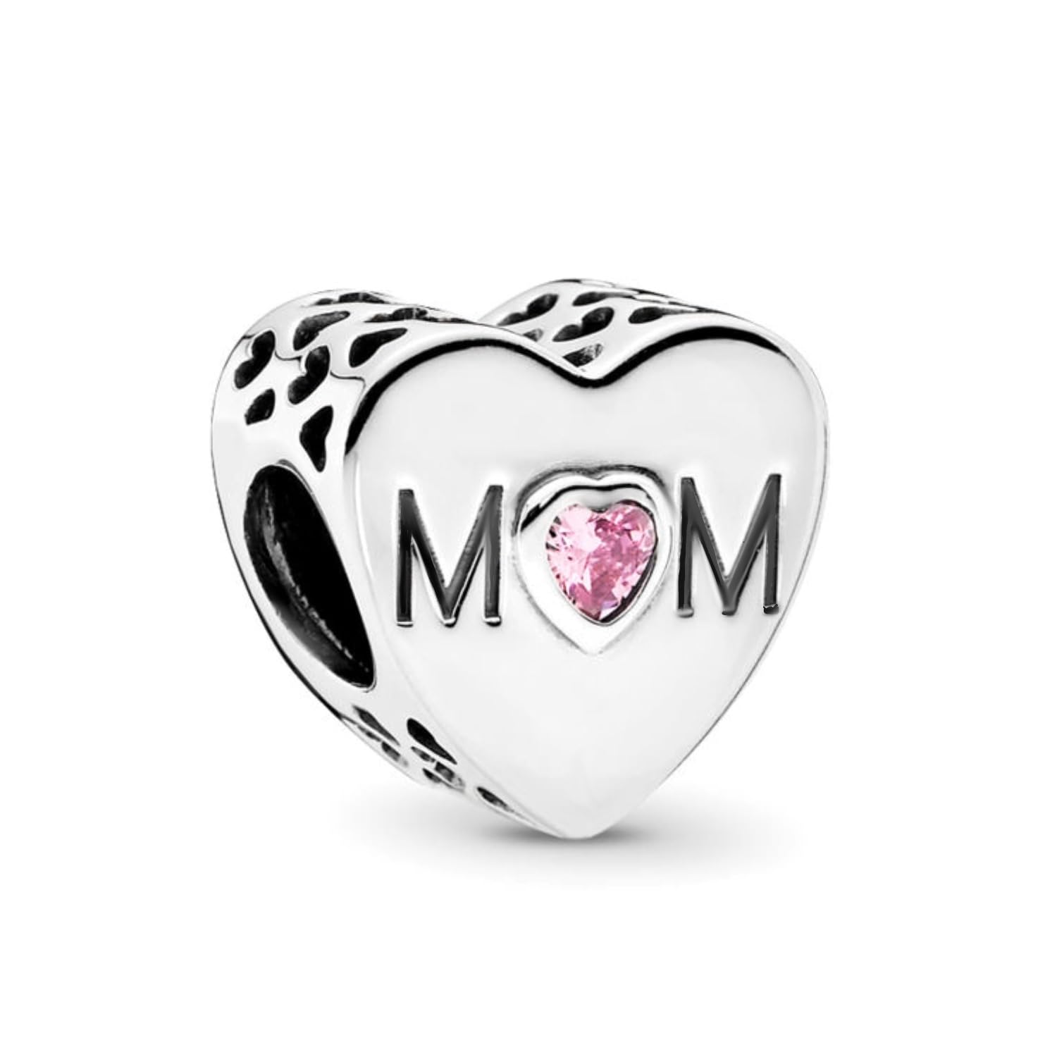 FGT Mum Pink Love Heart Sterling Silver Charm fits Pandora Charms Bracelets Birthday Bead Gift for Women Daughter Mom Mother's Day Cursive Writing