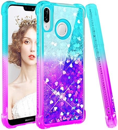 wlooo P20 Lite case, P20 Lite Glitter case, P20 Lite Phone case, Glitter Liquid Gradient Quicksand Girls Soft TPU Bumper Silicone Protective Shockproof Cover (Teal Violet)