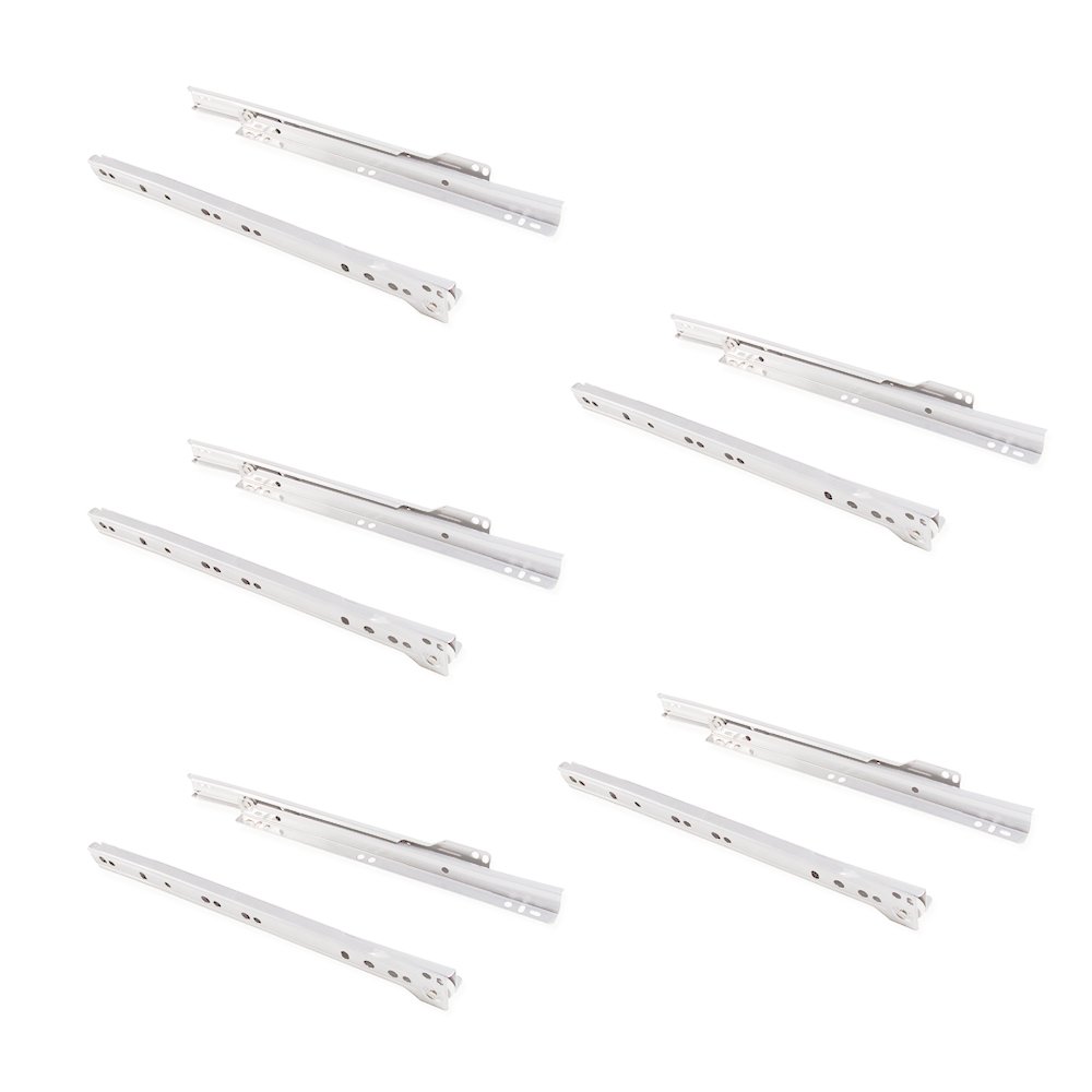 Emuca - Drawer runners 250mm (9,8 inch) with partial extension in white colour, set of 5 sliders for drawer