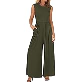 BTFBM Womens Casual Jumpsuits Dressy 2026 Spring One Piece Outfits Crew Neck Sleeveless Knit Wide Leg Pants Romper Beach