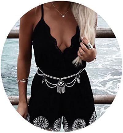Tupai 1PC Vintage Silver Stretchy Bikini Thigh Leg Tassel Chains Coins Pendant Crossover Body Jewelry (B:Waist silver)