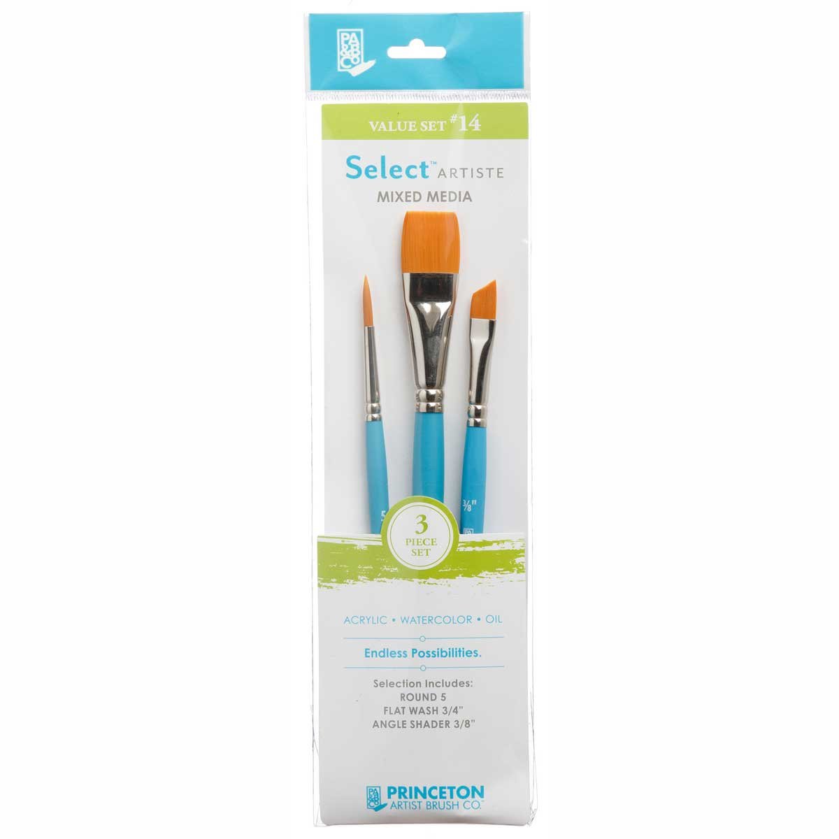 Princeton SelectArtiste Fine Art Multi-Technique Brush Set, 3 x Synthetic Brushes, Mixed Media, For Professionals & Students