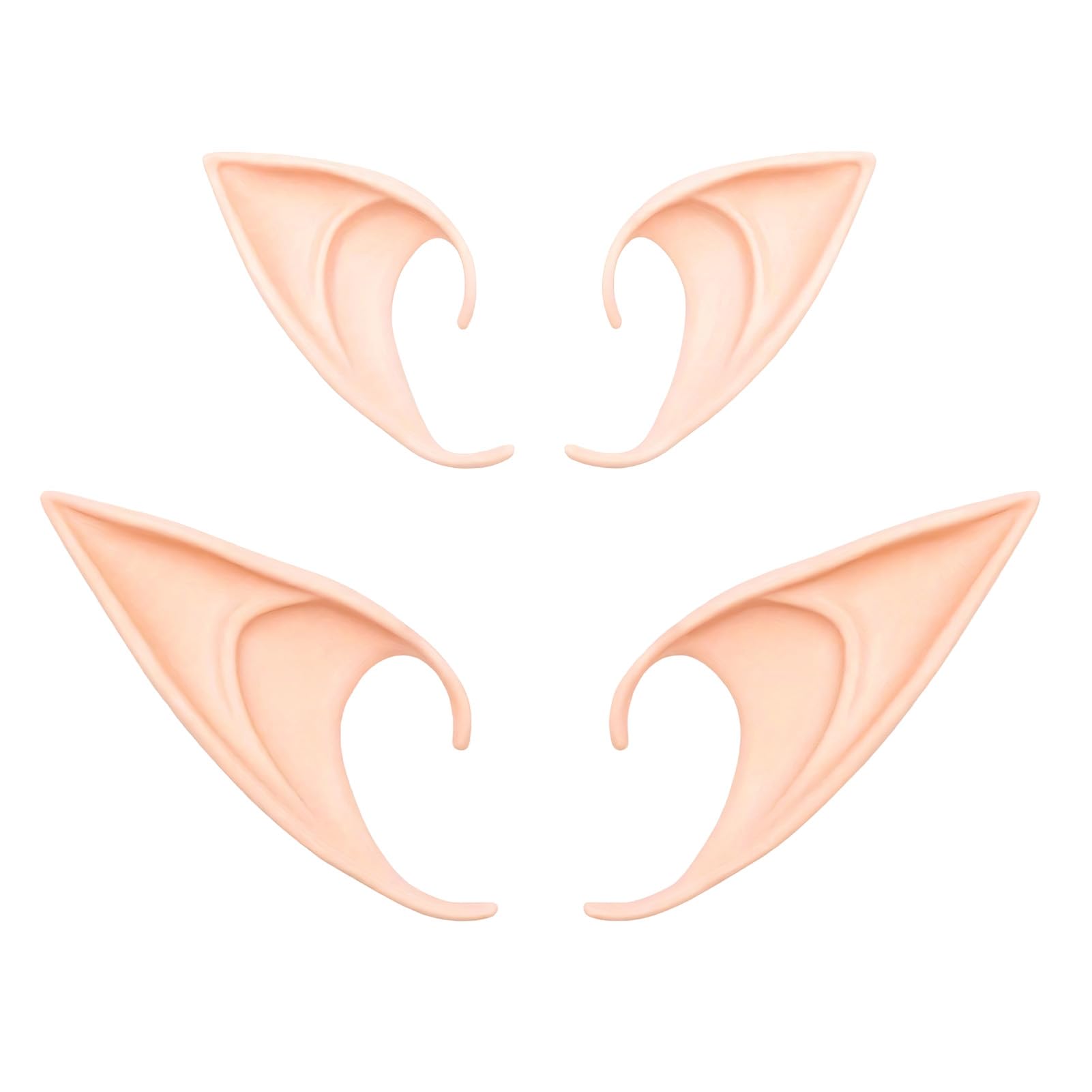 Lotnery Pixie Elf Ears for Adults - 2 Pairs Soft Latex Fairy Ear Tips for Halloween Cosplay, Live Stream Props & Vampire Costume Accessories
