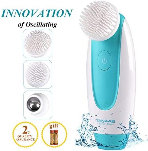 Sonic Vibration Facial Cleansing Brush TANAAB - Oscillating Silicone Set Waterproof Gentle for Women & Men Unclog Pores Remove Dead Cells Blackheads Massage Rejuvenate Skin Reduce Wrinkle
