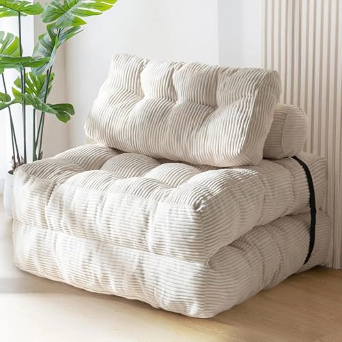 Folding Sofa Bed, Transformable Sleeping Chair Bed with Pillow, Floor Sofa with Back Support, Folding Mattress Suitable for Living Room, Bedroom, Study(WHITE)