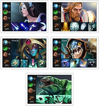 Kirus Magnets, Fridge Magnets Dota2 Collection, 3.58 x 2.44 inch - Set of 5 (Mirana, Omniknight, Oracle, Slark, Tidehunter)