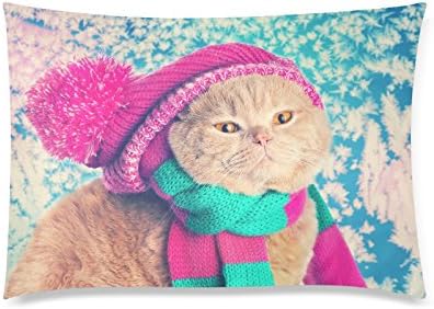 Cute Cat Wear Hat Scarf Rectangle Sofa Home Decorative Throw Pillow Case Cushion Cover Cotton Polyester Twin Side Printing 20"x 30"