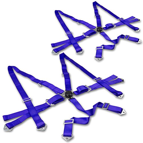 Universal Roayl Blue Nylon Racing Seat Belt Harness 6-Point Quick Release Camlock Set Pack of 2