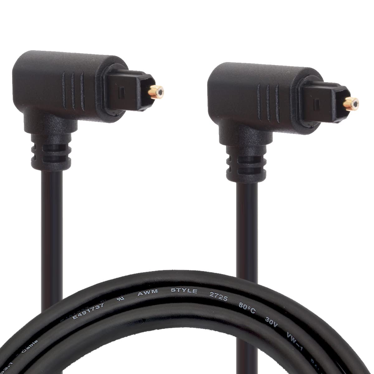 Right Angle Optical Fibre Cable, Dual 90 Degree Audio Toslink Cord for Blu-Ray Player, Soundbar, HDTV, PS3/PS4, Xbox,TV, DVD, Speaker (2 Meter / 6.6 Ft)