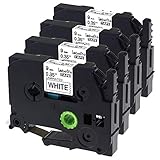 Labelife Compatible Label Tape Replacement for TZe Tape Laminated Label Maker Tape Compatible with P Touch Label Tape PTD600 PT-D210, 9mm 0.35 Inch 26.2 Feet, Black on White, 4-Pack, (TZe-221 TZe221)