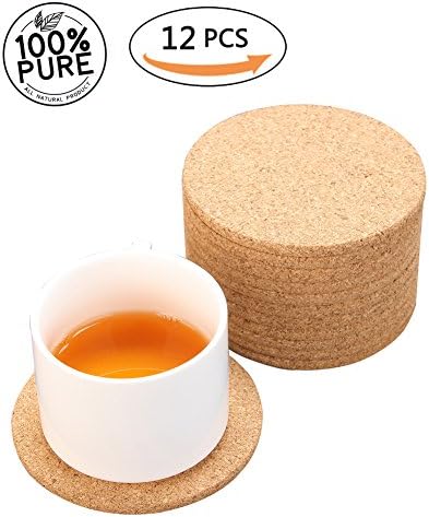 Round Edges Cork Bar Drink Coasters 4" x 4" - 1/4 Thick Reusable and Keep Desk Dry Set of 12