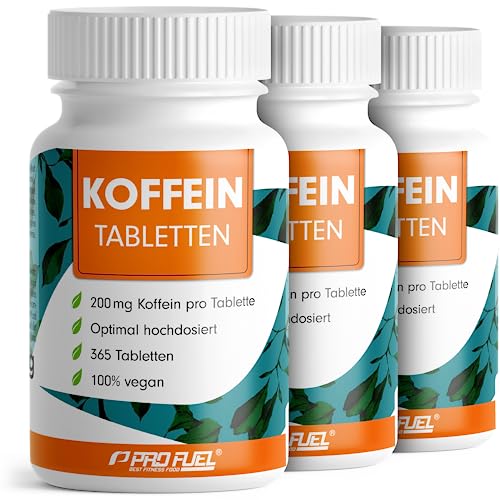 Koffeintabletten 1095x - 200 mg Koffein pro Tablette - optimal hochdosiert - laborgeprüft auf den Koffein-Gehalt und die Reinheit - XXL-Vorrat mit 3x3