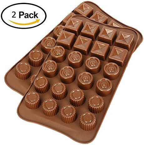 2 Pcs Silicone Chocolate Molds, CNYMANY Non-Stick Kitchen Baking Pans Ice Cube Trays 3 Shapes in One Mould for Making Cake Candy Gumdrop Jelly Muffin Cupcake - Chocolate