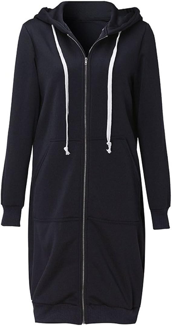 Romacci Women Zip up Hoodies Casual Pockets Tunic Sweatshirt Long Hoodie Outerwear Jacket Black