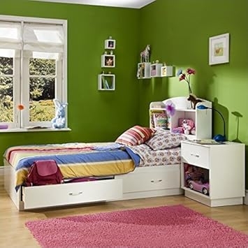 South Shore Logik Kids Pure White Twin Wood Mates Storage Bed 3 Piece Bedroom Set
