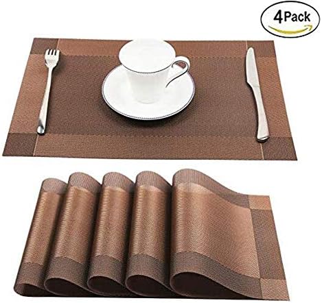 OYD Placemats Washable Kitchen Table Place Mat Stain-resistant PVC Washable Place Mat Stylish Home Decor Christmas Table Mats Set of 4 (Brown)