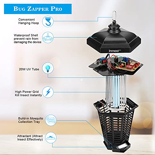 Electric Bug Zapper, Indoor and Outdoor Mosquito Zappers 4200V Waterproof IPX4 with UV Tube and Attractant 2 in 1 Trap Insect for Home Garden Backyard Patio Porch