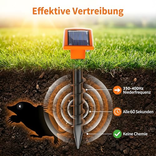 Mole Repeller Pack of 2 Mole Repellent Dual Solar Mole Repellent for Garden Vole Repellent IP54 Waterproof Against Vole & Mole