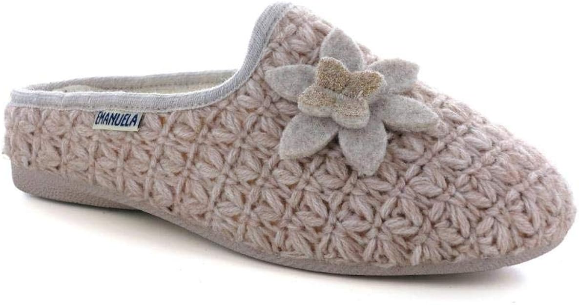 Pantofole In Lana Blu EMANUELA – Mocassini Invernali Da Donna, Suola Piatta, Modello 531