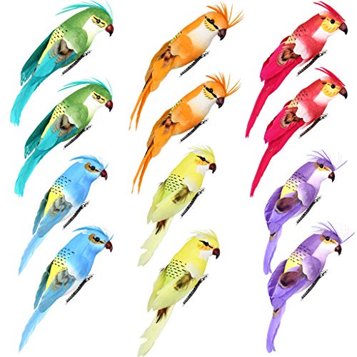 Clearance Sale!UMFun 12PC/Set Parrots Artificial Birds Model Outdoor Home Garden Lawn Tree Decor - Thumbnail 7