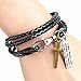 Y-BLUE Leather and Rope Bracelet Unisex Cool Fashion Punk Multilayer Cuff Lettering and Cross