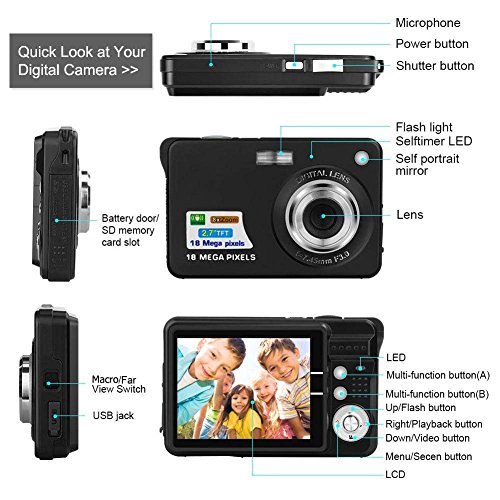 Digital Camera, Lyyes 2.7" Mini Camera HD 720P Digital Point Shoot Camera 8X Zoom Camera for Kids and Gifts (Black) - Thumbnail 2