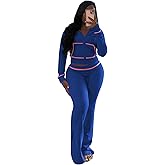 Mrskoala Womens Outfit 2 Piece Lounge Hoodie Flare Pant Sets Tracksuit