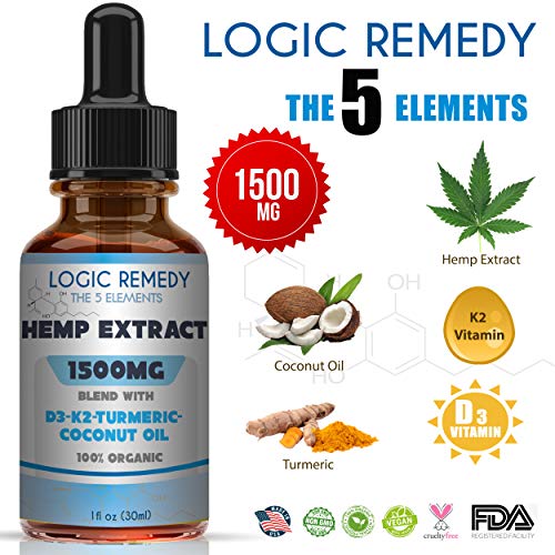 LOGIC REMEDY The 5 Elements (1500 mg) Hemp Oil-Pain, Anxiety Relief, Healthy Mood, Sleep, Skincare Support (Coconut, Turmeric, Vitamin D3&K2)
