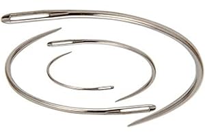 PETCTN 4 Pcs Silver Curved Leather Sewing Needles, Heavy Duty, Set for Weaving, Crafts & Repairing