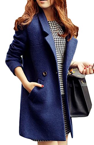 Generic Women Lapel Wool Coat Windbreaker Jacket Navy Blue M Generic Women Lapel Wool Coat Windbreaker Jacket Navy Blue M