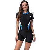 FYMNSI Women One Piece Rash Guard Zipper Short Sleeve Sun Protection Surf Rashguard Boyleg Swimsuit Bathing Suits Swimwear