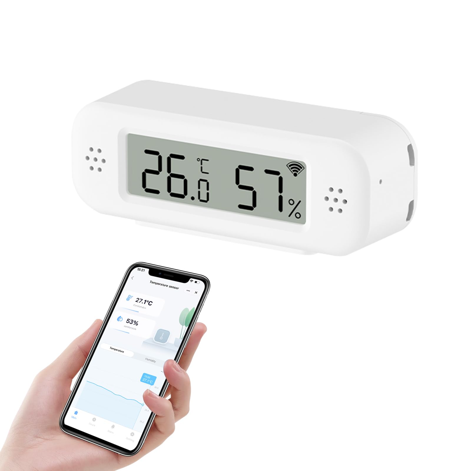 Chatthen WiFi Room Thermometer, Humidity Meter with Smart Alert and Data Storage, Smart Thermometer for Bedroom, Baby Room, Warehouse, Cellar, Greenhouse, White with Screen