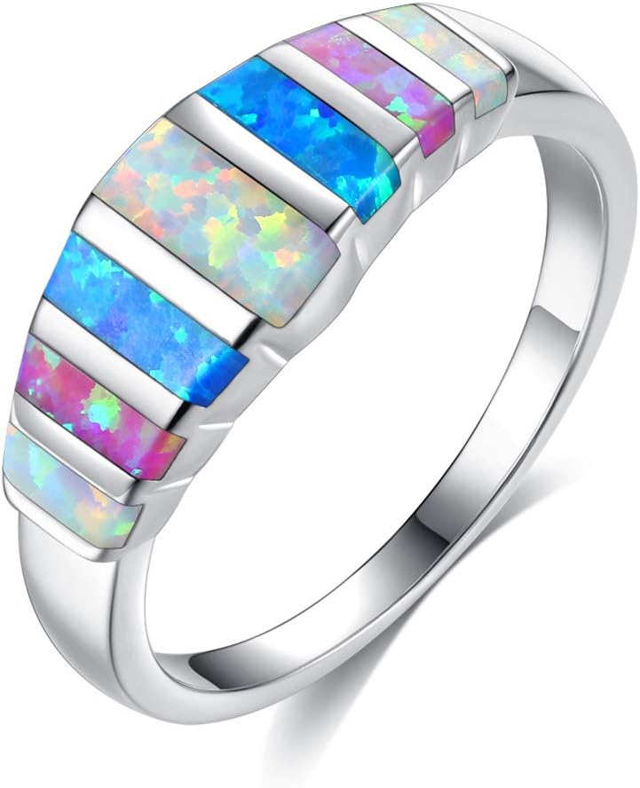 Colorful Australian Opal Multicolor Fire Opal 925 Sterling Silver Ring Zeus's Tears Lucky Nobility Cupid Son Angel in Love Stone October Birth Stone Ring Anniversary Jewelry Size 6-10,10#