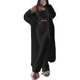 Fixmatti Women's Fuzzy 3 Piece Sweatsuit Open Front Cardigan Crop Tank Tops Wide Legs Pants Lounge Sets