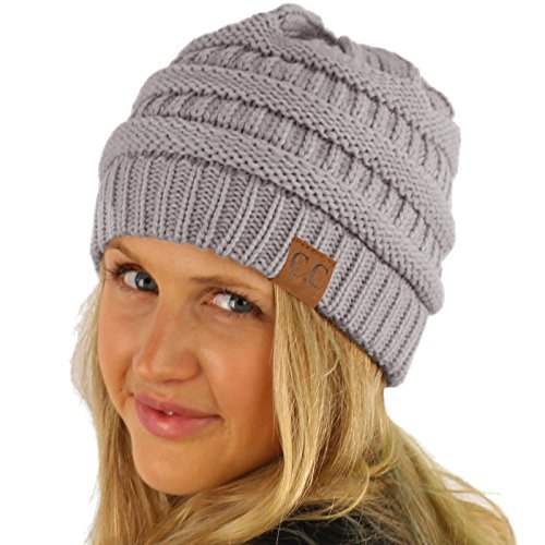Winter Trendy Soft Cable Knit Stretchy Warm Ribbed Beanie Skully Ski Hat Cap Solid Gray - Thumbnail 2