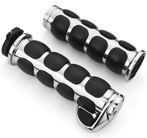 2x Chrome Billet Aluminum Bar End Cap Black Soft Gel Rubber Hand Grips w/ Palm Rest Fits Custom Motorcylce 7/8" Handlebar