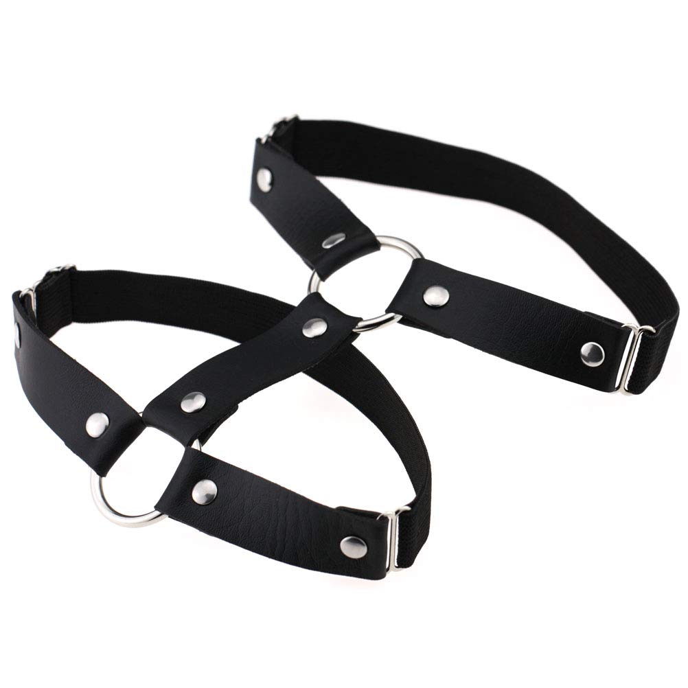 2PCs Adjustable Faux Leather Leg Garter Belt, 2 Rows Thigh Garters for Women Parties, Black/Red/Pink/White/Brown