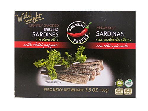 Lightly Smoked Brisling Sardines (Sprats) in Olive Oil w/ Chilli Pepper, 3.5 oz/ 100 g