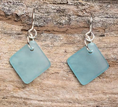 Delicate Diamond Sea Glass Earrings, Beach Glass Earrings for