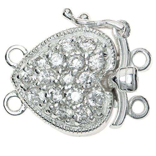 925 Sterling Silver Clear Cz Crystal Heart 2-Strand Pearl Box Clasp 18mm Connector Switch Bead with Safety Lock