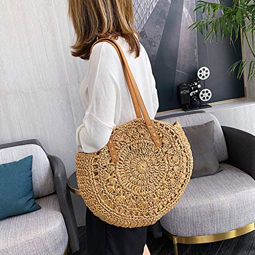 DreamedU Tote Bag for Women Shoulder Bag Large Straw Beach Insulated Summer Cute Cooler Travel for Girls Ladies (Khaki)