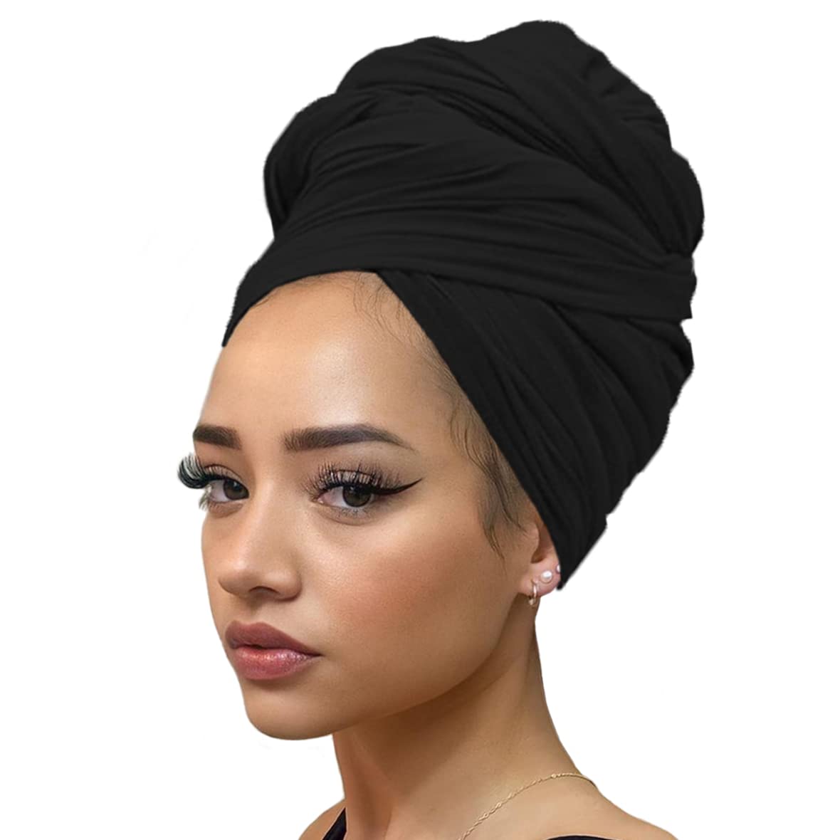 Kachanaa Stretch Turban Head Wrap Hair Scarf Solid Color African Long Shawl Headbands Soft Stretchy for Women(Black)