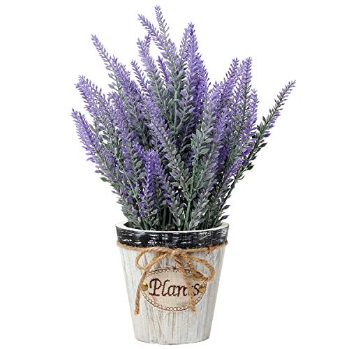 Briful Artificial Lavender Plants in Pot - Fake Flocked Lavender for Outdoor & Indoor Use - Home, Kitchen, Office Table Centerpieces & Décor — image 1