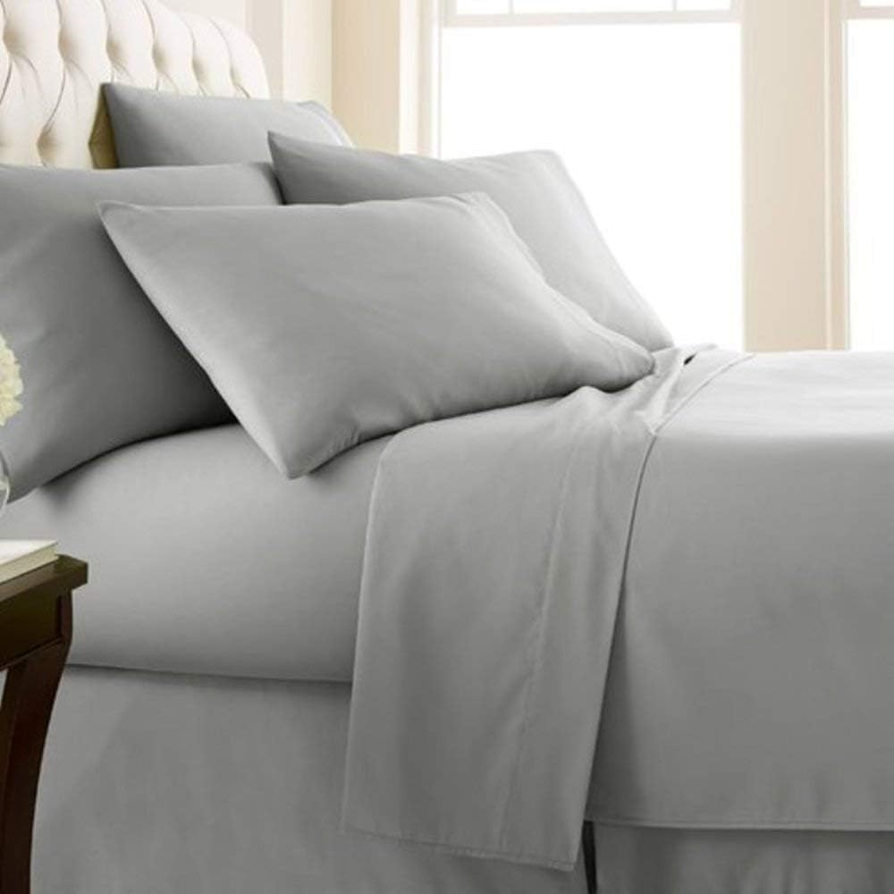 TRP SHEETS Premium 1000 Thread Count 3PC Duvet Cover Set + 1PC Fitted Sheet Silver Grey Solid UK Double 1000TC 100% Egyptian Cotton {20 Inche Deep