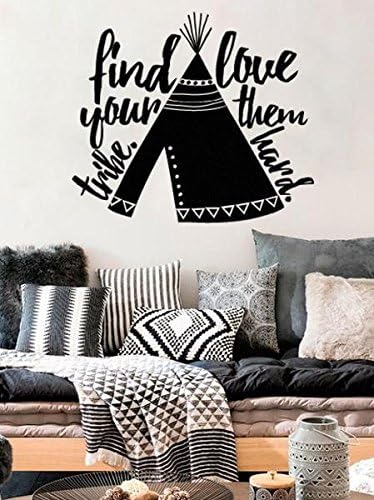 LUCKY GIRL DECALS Vinyl Wall Decor Find Your Tribe Love Them Hard with Teepee 14 inches Wide by 12.2 inches high Boho Bohemian