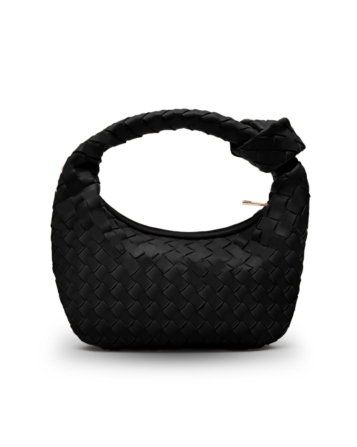 Photo 1 of Woven Purse - Woven bags for women - Small Hobo Bags - Fashion Knotted Top Handle Handbags Clutch - Soft Vegan Leather Black